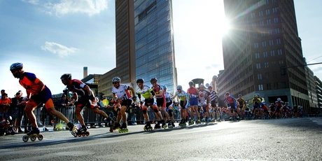 Berlin Marathon with inline skaters at Potsdamer Platz
