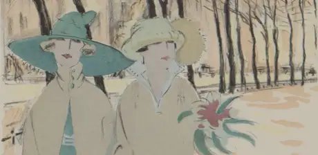 Modegraphik aus STYL 1922, „In der Lennéstraße“, Detail, Mantelkleider vom Modehaus Hammer, Lennéstraße 2. Zeichnung R.L. Leonard