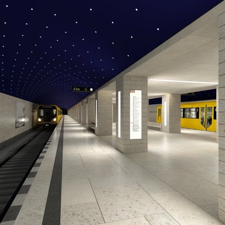 Die Station Museumsinsel der Linie U5 mit dem blauen Sternenhimmel