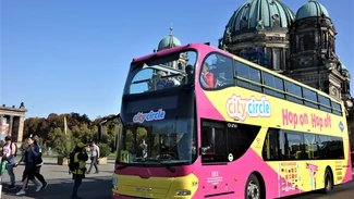 Bus from Berlin City Circle Sightseeing in front of the Berlin Cathedral