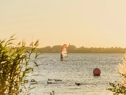 Un surfeur sur le Großer Müggelsee à Berlin, une destination très prisée