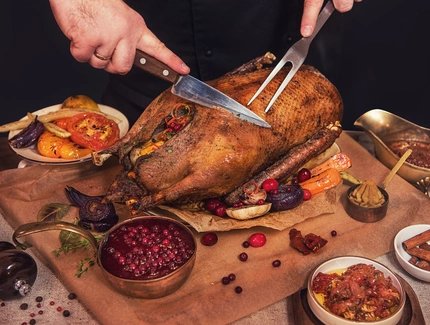 Goose roast is cut