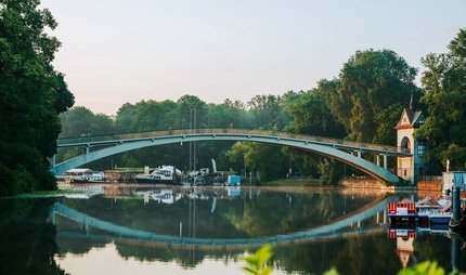 Abteibrücke connecting treptower park to Insel der Jugend in Berlin, Germany