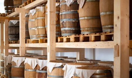 Die Produkte von Mimi Ferments während der Fermentierung im Holzfass